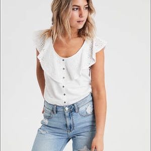 AE Lace Overlay Button-Down Blouse - NWT